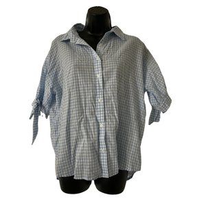 Gloria Vanderbilt S Blue and white checkered short sleeve blouse